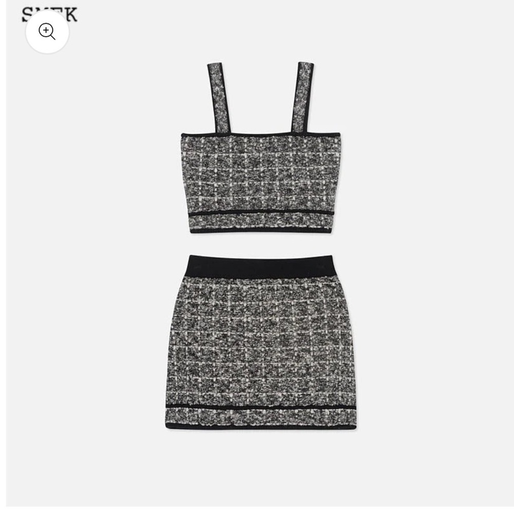 Elegant Tweed Skirt Set - Black and White - Picture 5 of 8